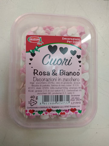 Decorazioni in zucchero cuori cuoricini bianchi/rosa Graziano cake design