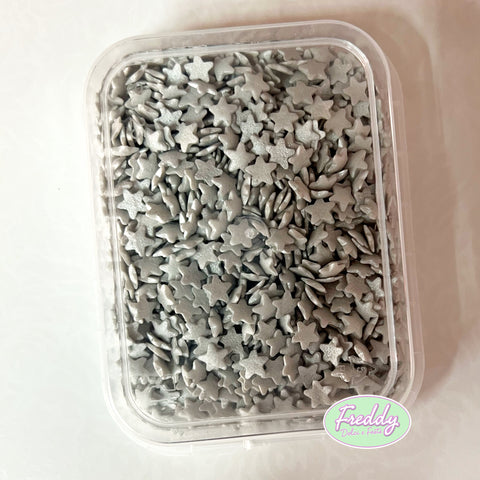 Decorazioni in zucchero stelline argento confezione da 40 grammi
